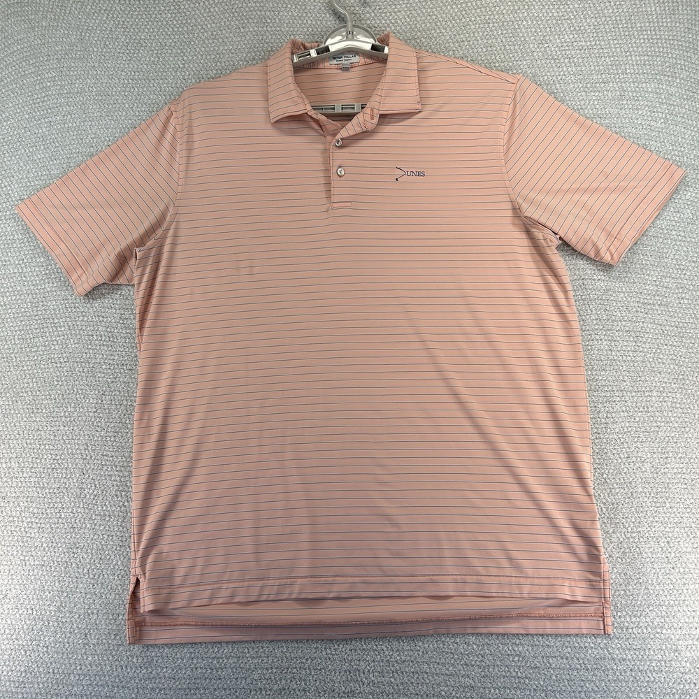Peter Millar Polo Shirt‎ Mens XL Orange Striped Summer Comfort Drum Performance
